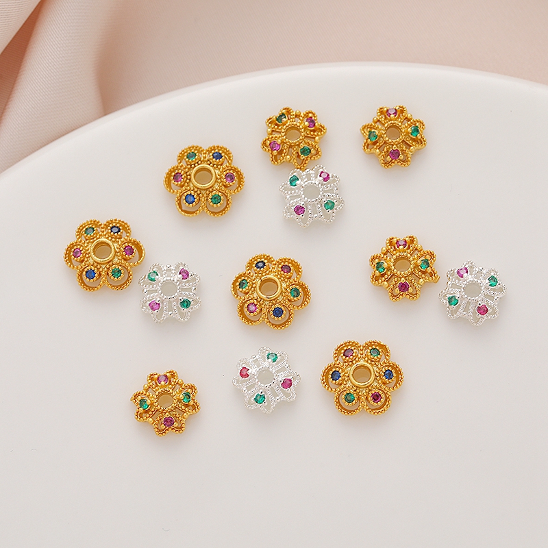 临兰铜包金镀银色古法彩锆石花托