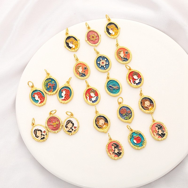 铜镀真金保色古法金滴油迪士尼在逃公主系列吊坠diy手工项链挂牌,饰品/流行首饰/时尚饰品新,其他DIY饰品配件,淘宝优惠券,粉丝福利购,淘宝优惠卷