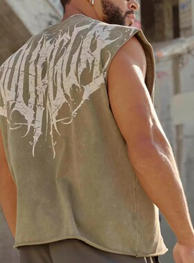 YoungLa美式男士毛边背心男夏季跑步运动健身宽肩背心休闲无袖T恤