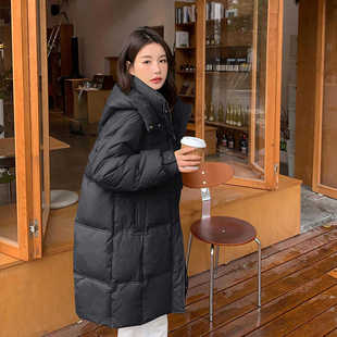 羽绒服女款冬季女高级感韩版中长款连帽新款鸭绒羽绒服平湖