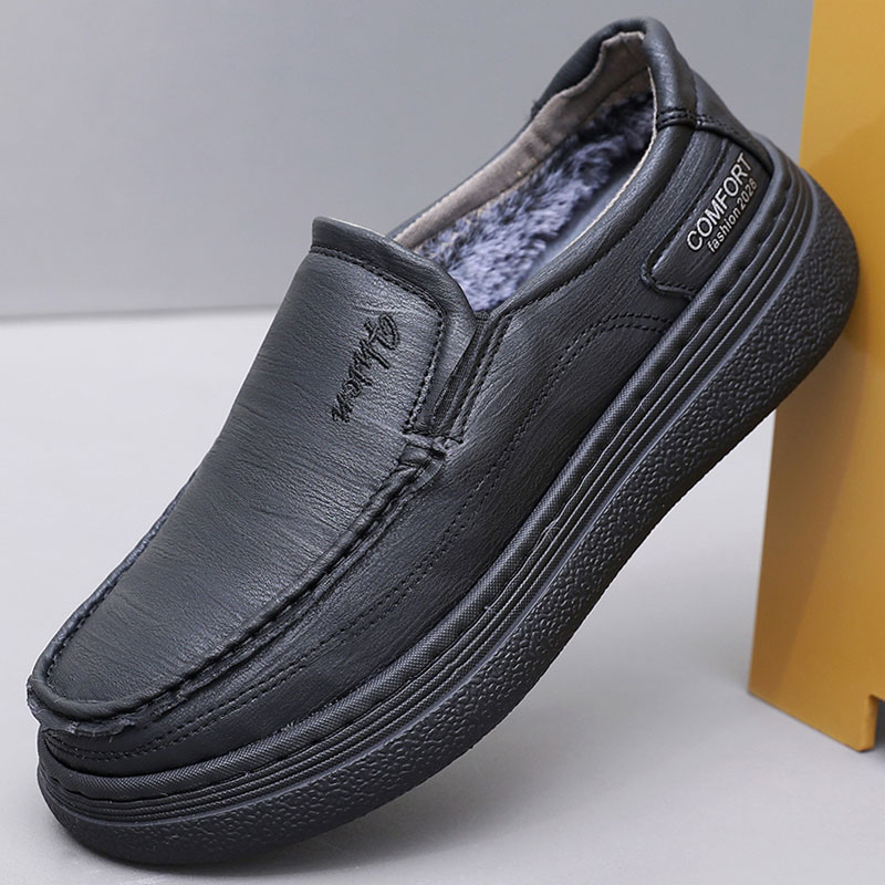 冬季老北京布鞋男棉鞋加绒防滑保暖中老年爸爸鞋加厚男士仿皮防水