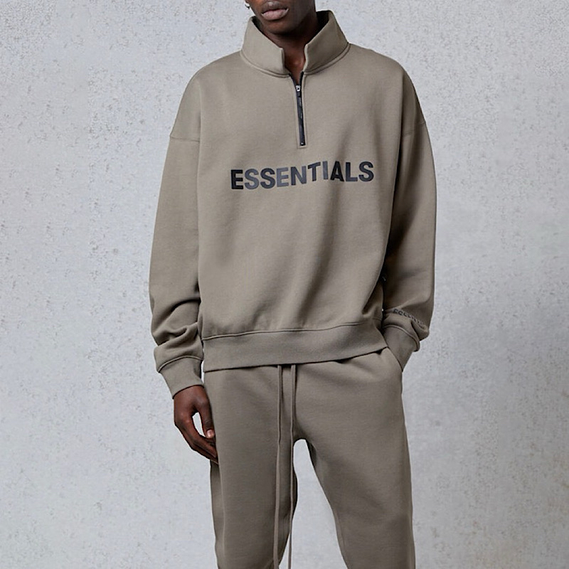 宁波FOG复线ESSENTIALS卫衣加绒字母印花半拉链宽松外套立领20SS