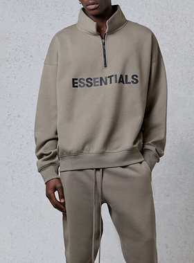 宁波FOG复线ESSENTIALS卫衣加绒字母印花半拉链宽松外套立领20SS
