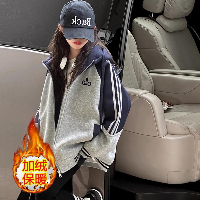 女童外套秋冬夹绒棒球服大童上衣