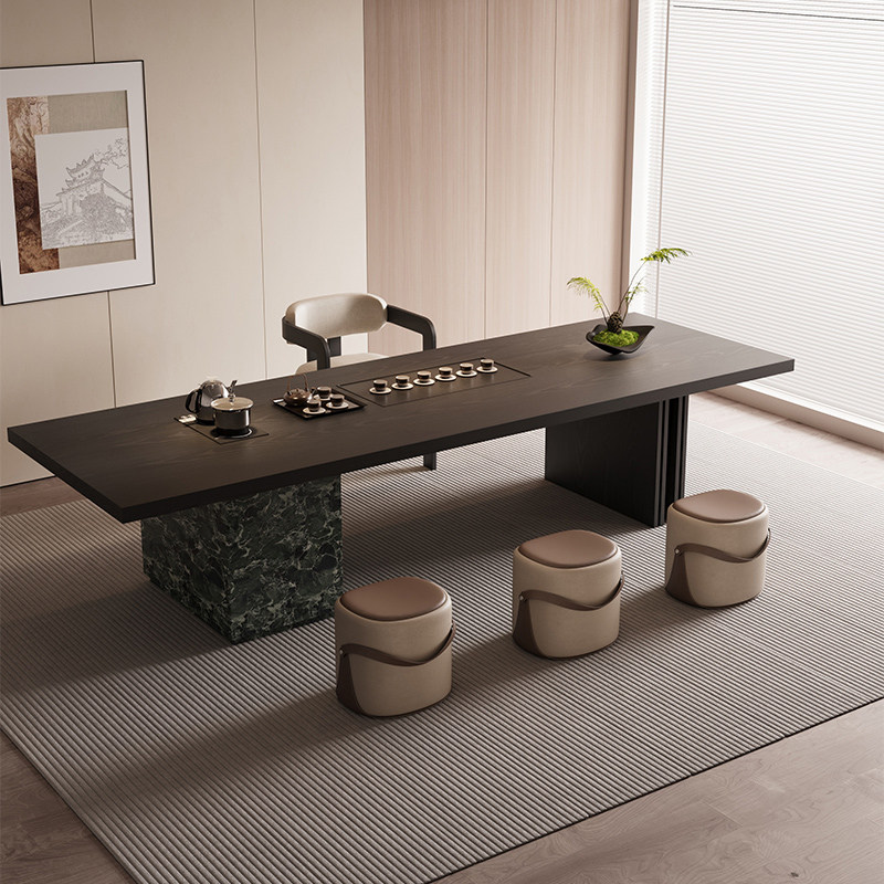 现代视觉意式极简实木茶桌椅组合烧水壶一体嵌入式泡茶台客厅家用