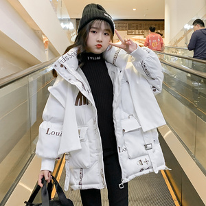 女童冬季中长款棉服2023新款儿童加厚羽绒棉衣中大童网红披肩外套