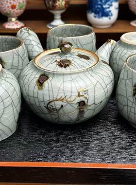 日瓷名家全新相马烧茶具套一壶五杯，内绘金马。