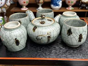 日瓷名家全新相马烧茶具套一壶五杯，内绘金马。