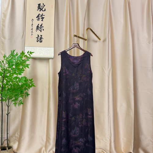 【紫雾山-背心裙】新中式 香云纱刻花花萝 V领背心裙