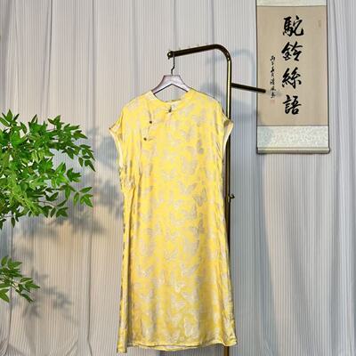 【沐棠-连衣裙】新中式国风 缎面刻花 40姆米 坎肩飞袖连衣裙