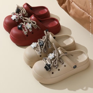 林润55洞洞鞋女款外穿夏季厚底增高大头鞋沙滩鞋2025新款包头凉鞋