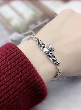 牌克罗CH潮流925纯银男女轻奢手串天使翅膀手链情侣皇冠爱心手镯