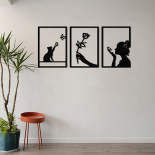 女人猫亚克力镜面墙贴家居客厅卧室DIY创意装饰自粘线条艺术壁饰