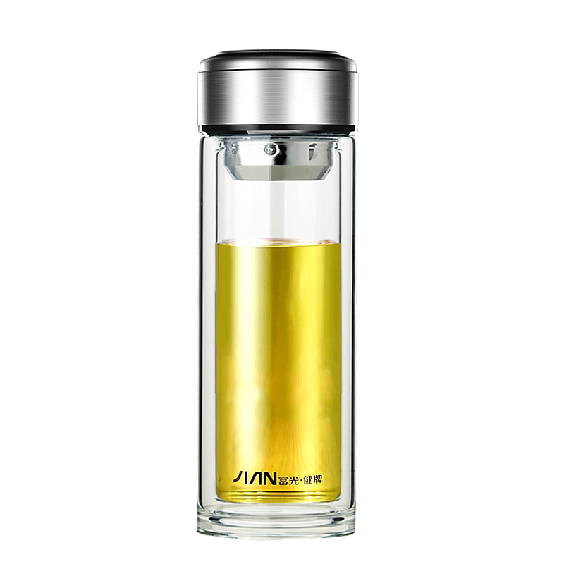 富光高硼硅不锈钢杯盖双层玻璃杯