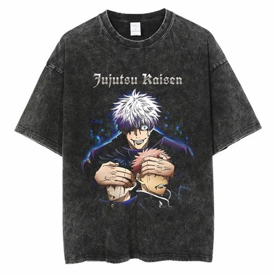 Jujutsu Kaisen Washed T-shirt水洗做旧短袖纯棉t恤男嘻哈复古潮