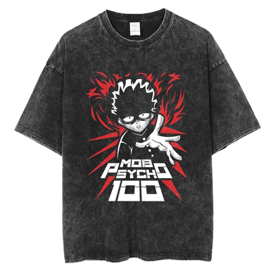 Mob Psycho 100灵能百分百高街潮牌纯棉水洗做旧短袖t恤男春夏潮