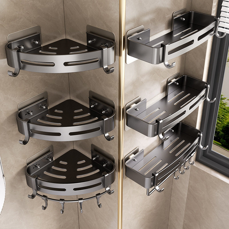 浴室置物架免打孔壁挂式太空铝洗澡间厕所转角墙角三角卫生间收纳