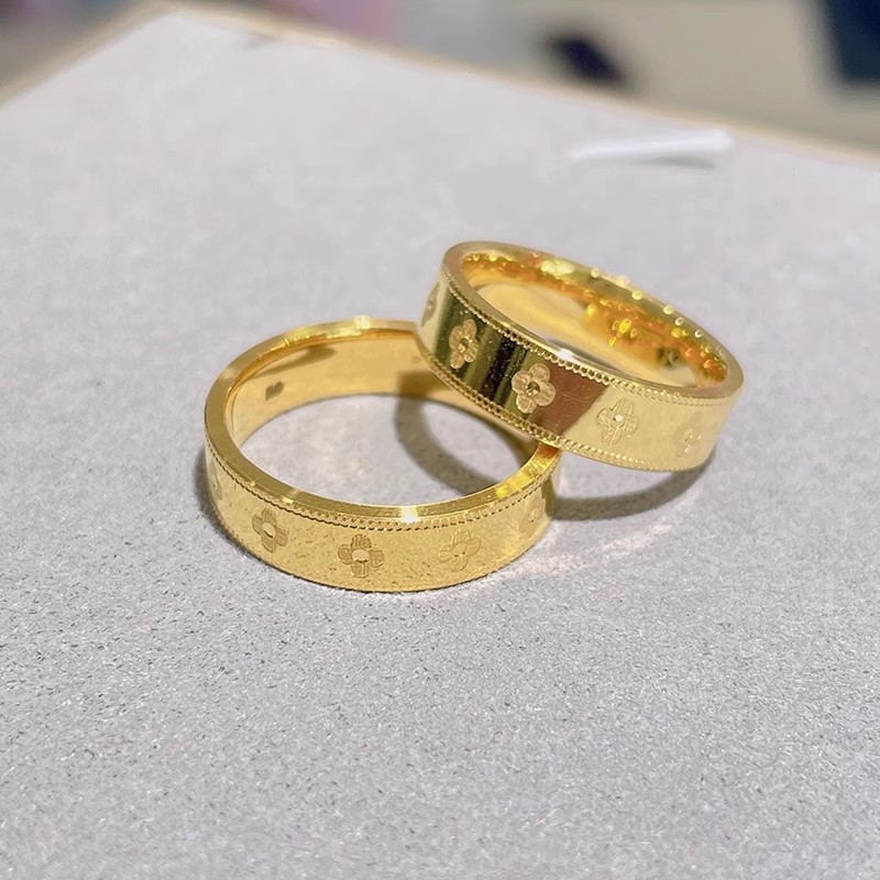 24K纯金四叶草指环情侣款999足金对戒幸运草5G黄金戒指新款送女友