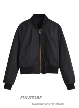 甜酷辣妹复古黑色短款立领棒球服女秋季长袖开衫夹克街头机车上衣