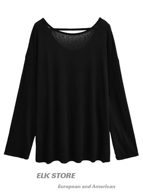 爵士舞辣妹黑色罩衫长袖宽松薄款微透防晒T恤性感镂空露背上衣女