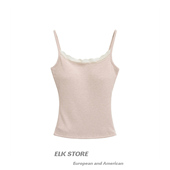 纯欲辣妹蕾丝花边拼接吊带背心女夏季 带胸垫显胸大修身 外穿上衣