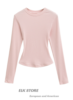 skims卡戴珊紧身长袖t恤女性感修身显瘦圆领纯色弹力运动打底上衣