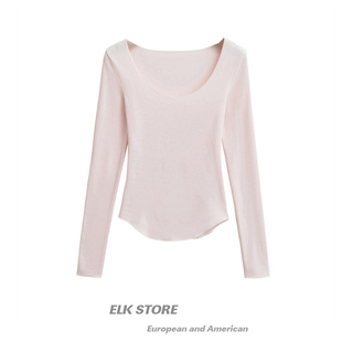 2.0基础再现双面绒毛边长袖 打底上衣女 t恤秋冬纯欲性感显胸大修身