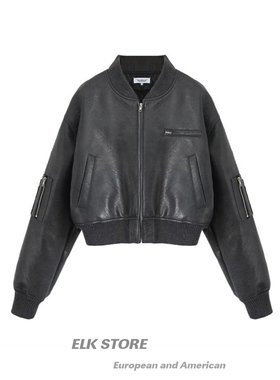 美式夹棉皮质外套女秋冬辣妹风复古做旧水洗短款皮夹克设计感皮衣