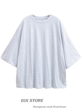 jennie同款灰色宽松短袖t恤女夏季舒适大码慵懒风显瘦泡泡袖上衣