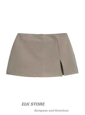 辣妹夏季复古a字裙高腰显瘦开叉灰色西装裙女黑色短裙半身裙新款