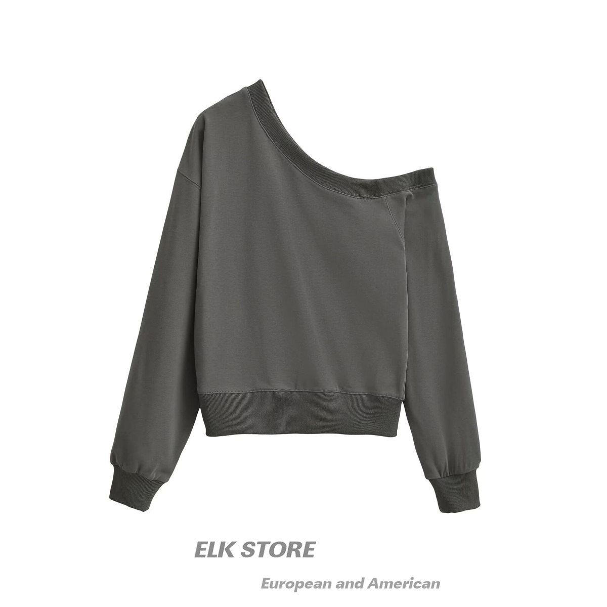 赵思露同款炭灰斜肩卫衣女露肩宽松舒适短款外套不规则长袖上衣,女装/女士精品,卫衣/绒衫,淘宝优惠券,粉丝福利购,淘宝优惠卷