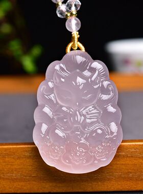 天然粉晶狐狸吊坠九尾灵狐吊坠项链排桃花脱单事业水晶小众带证书