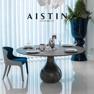Roche Bobois罗奇堡Aqua水滴餐桌椅组合家用转盘设计师大理石圆