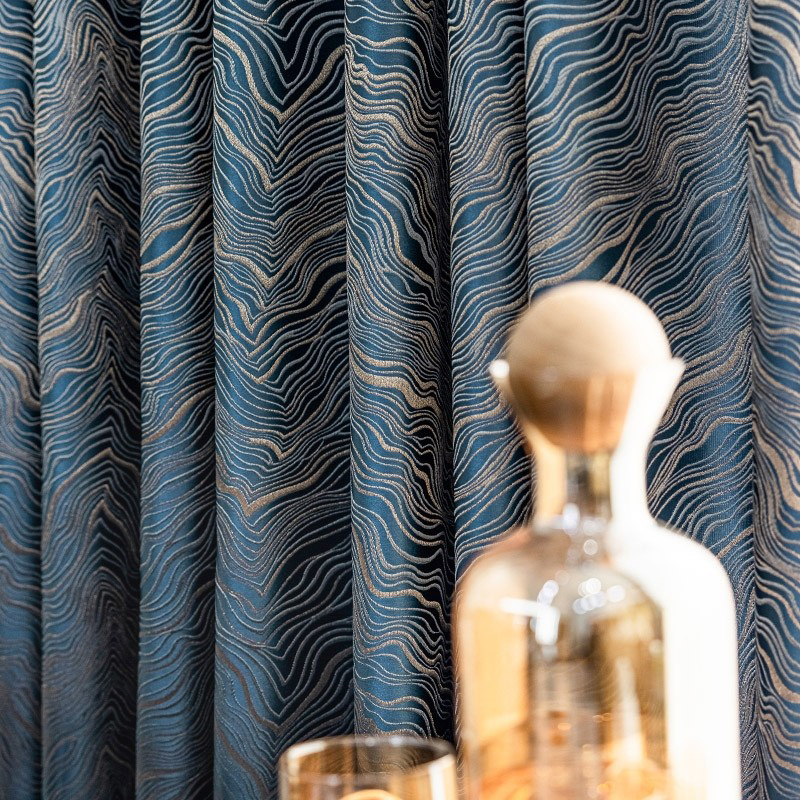 艺术窗帘高精密金丝线提花布料水波纹菱形卧室客厅书房高档轻奢感