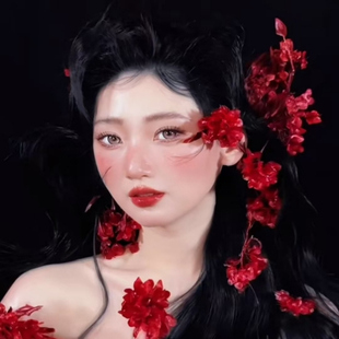 一饰新娘头饰红色绢花发钗新中式秀禾服旗袍盘发发饰结婚礼服配饰