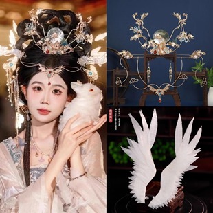 汉服白鹤仙子后压立体大翅膀对夹异域神女发冠发簪额饰发钗女古装
