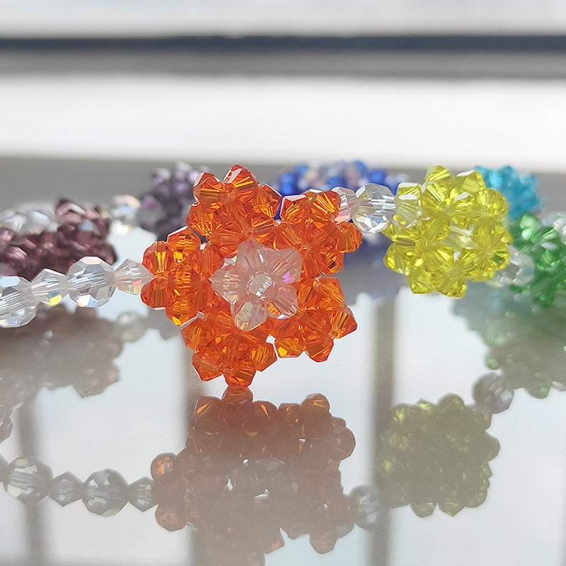 丁丁粒 手工编织花朵挂件 水晶小花套手链串珠手机绳彩色创意礼品
