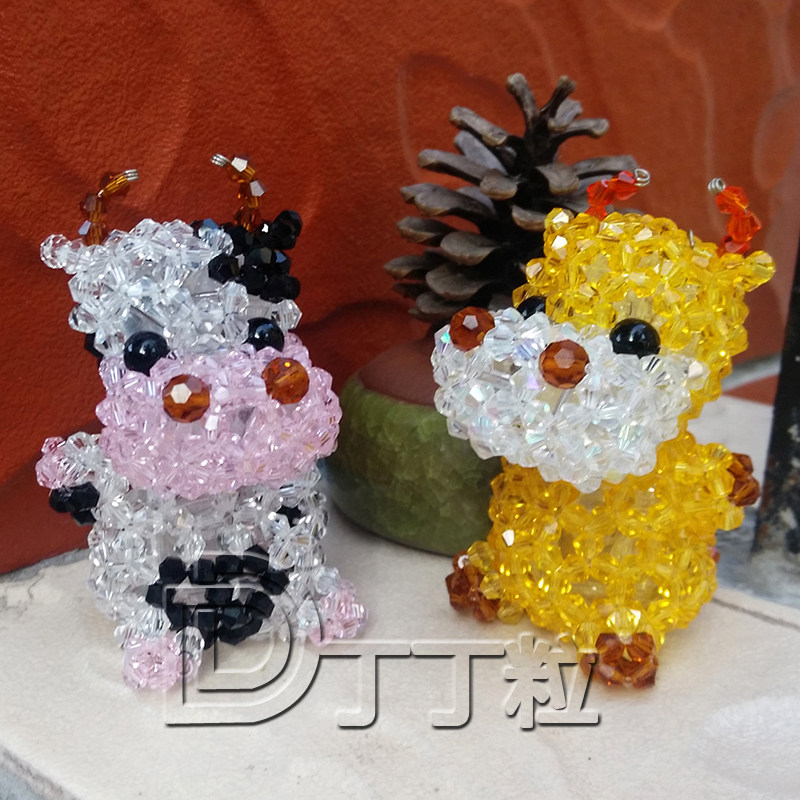小动物串珠水晶摆件手工小牛成品