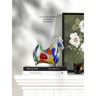 迷屿家居 新中式彩色琉璃唐马摆件客厅玄关装饰品乔迁新居礼品