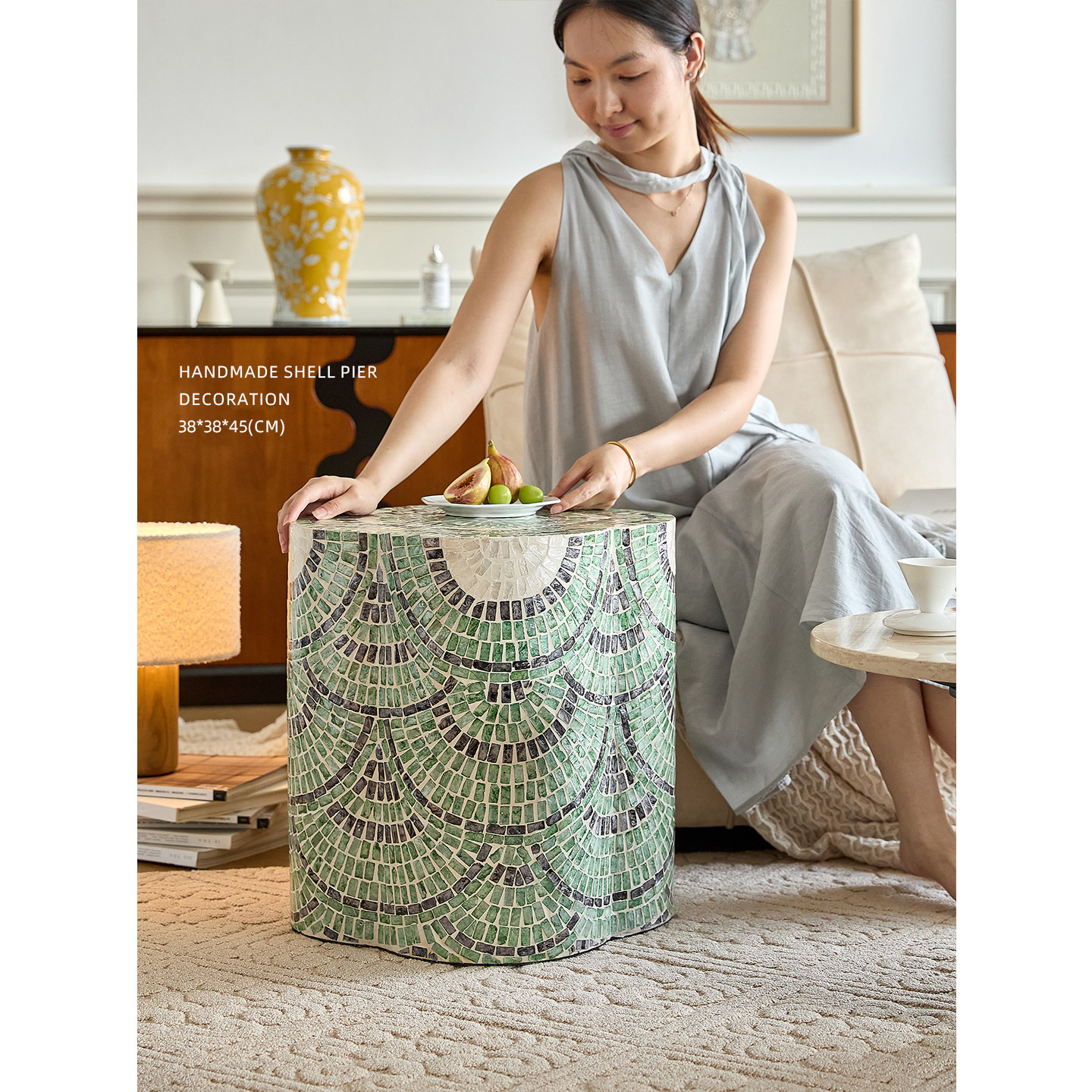 迷屿家居 手工拼贴创意天然贝壳小边几沙发边客厅床头柜茶几坐墩,住宅家具,角几/边几,淘宝优惠券,粉丝福利购,淘宝优惠卷