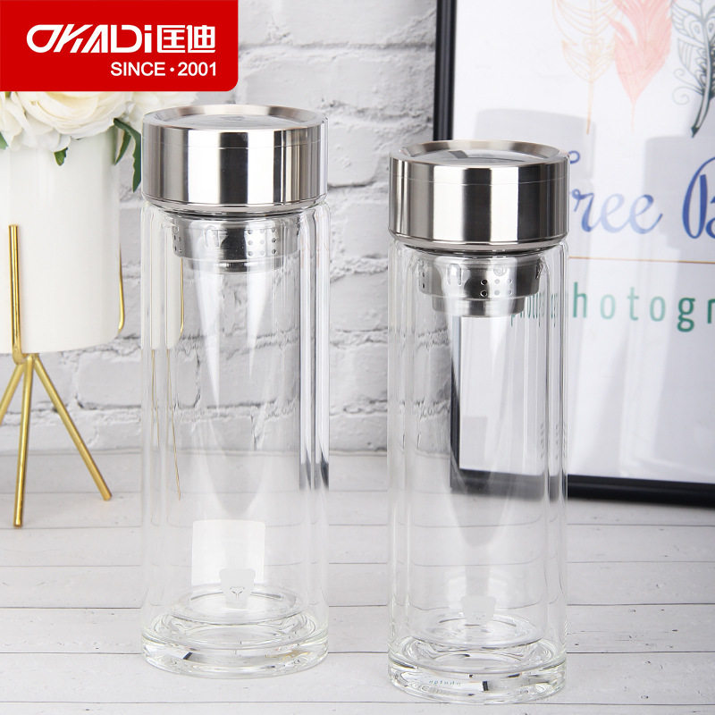 匡迪新款425双层加厚玻璃杯简约办公杯车载杯商务中式小清新