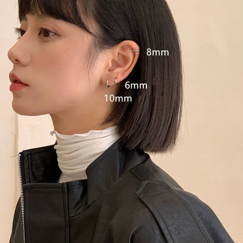 极简素圈睡觉不用摘钛钢耳钉银光面耳圈女耳扣小耳环耳钉气质耳骨