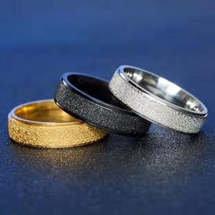 钛钢可转动日韩戒指男女七彩彩色磨砂指环简约情侣对戒时尚 尾戒潮
