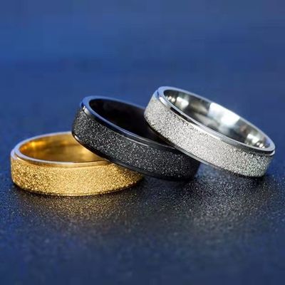 钛钢可转动日韩戒指男女七彩彩色磨砂指环简约情侣对戒时尚尾戒潮