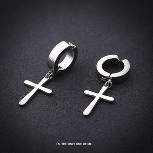 钛钢耳饰 无耳洞十字架耳夹ins冷淡风男士简约潮男耳环个性时尚