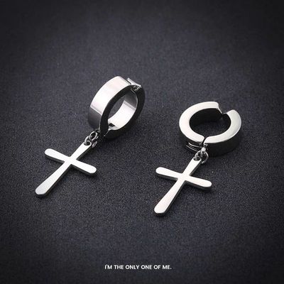 钛钢耳饰 无耳洞十字架耳夹ins冷淡风男士简约潮男耳环个性时尚