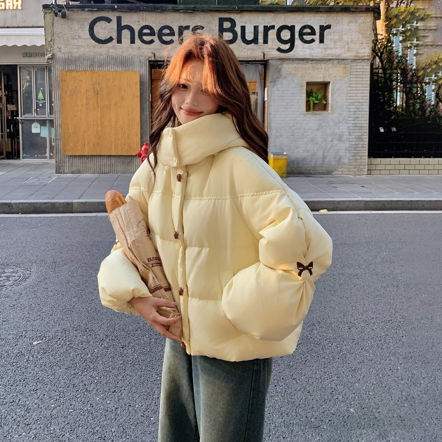 浅黄色蝴蝶结泡泡袖羽绒服女2025巨好看小个子连帽加厚外套冬装,女装/女士精品,羽绒服,淘宝优惠券,粉丝福利购,淘宝优惠卷