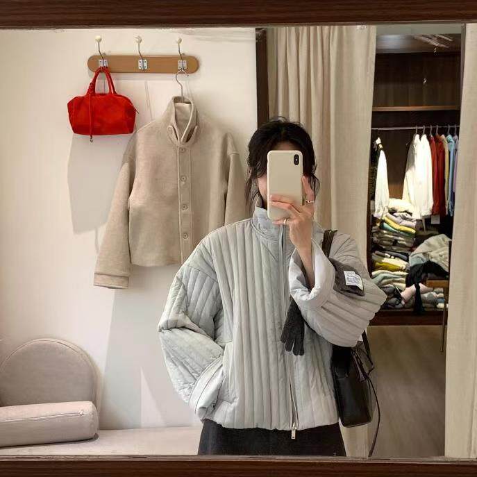 小个子短款加厚米白色棉服外套