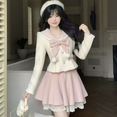 蝴蝶结制服上衣+半身裙套装