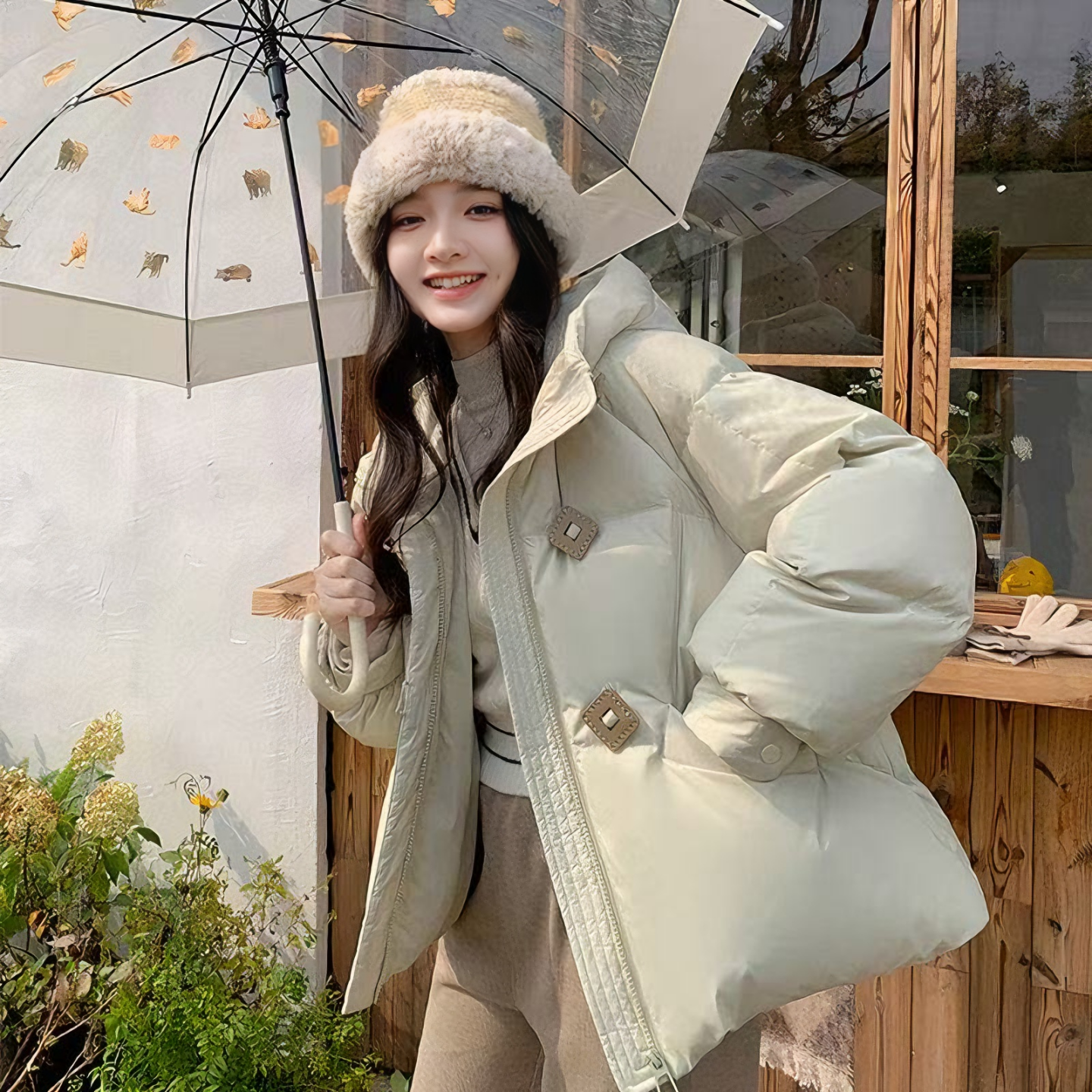花栗鼠小姐冰岛方糖白鸭绒羽绒服